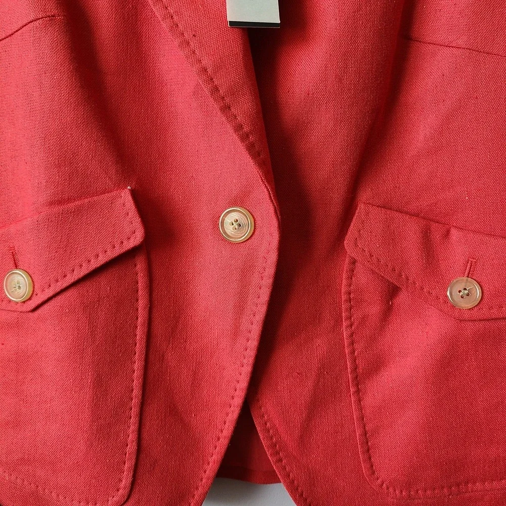 NWT Talbot's Women's Red/Coral Linen Blend One Button Blazer Career Office Sz 4 - Picture 3 of 10